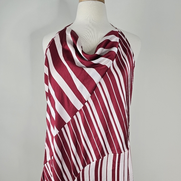 NWT By Anthropologie Satin Asymmetrical Slip Midi Dress Red/White Stripe L - Picture 6 of 15